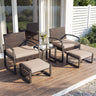 5-Piece Patio Conversation Set with 2 Ottomans and Tempered Glass Side Table