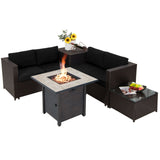 5-Piece Patio Furniture Set with 30 Inches Gas Fire Pit Table Outdoor PE Wicker Sofa Set-Black