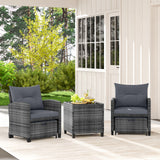 5 Piece Patio Rattan Furniture with 2 Ottomans and Tempered Glass Coffee Table