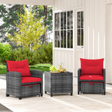 5 Piece Patio Rattan Furniture with 2 Ottomans and Tempered Glass Coffee Table