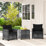5 Piece Patio Rattan Furniture with 2 Ottomans and Tempered Glass Coffee Table
