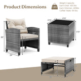 5 Piece Patio Rattan Furniture with 2 Ottomans and Tempered Glass Coffee Table