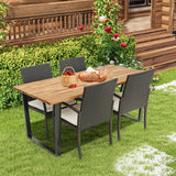 5 Pieces Patio Rattan Dining Set with Umbrella Hole and Seat Cushions