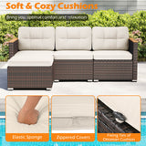 5-Piece Wicker Conversation Set Rattan Set with Cushions and Coffee Table-White