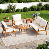 5 Pieces Acacia Wood Patio Furniture Sets with Solid Acacia Wood Frame-White