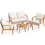 5 Pieces Acacia Wood Patio Furniture Sets with Solid Acacia Wood Frame-White