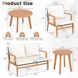 5 Pieces Acacia Wood Patio Furniture Sets with Solid Acacia Wood Frame-White