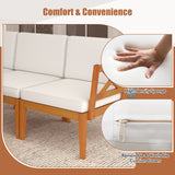 5 Pieces Acacia Wood Patio Furniture Set Outdoor Sectional Conversation Set with Cushions-Off White