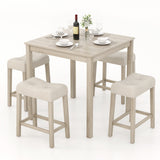 5 Pieces Bar Table Set with Square Table and 4 Padded Stools-Gray