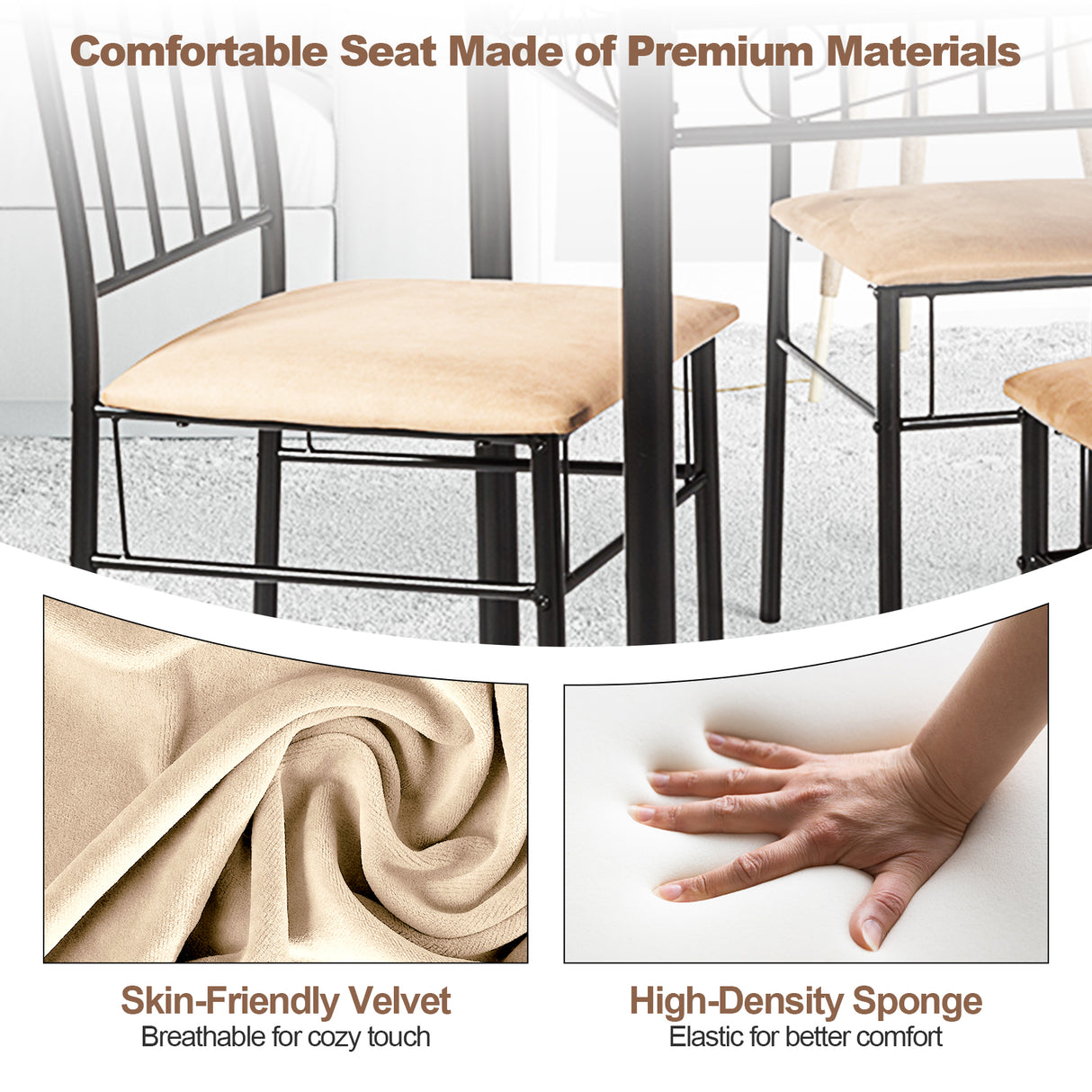 5 Pieces Dining Set Wooden Table and 4 Cushioned Chairs