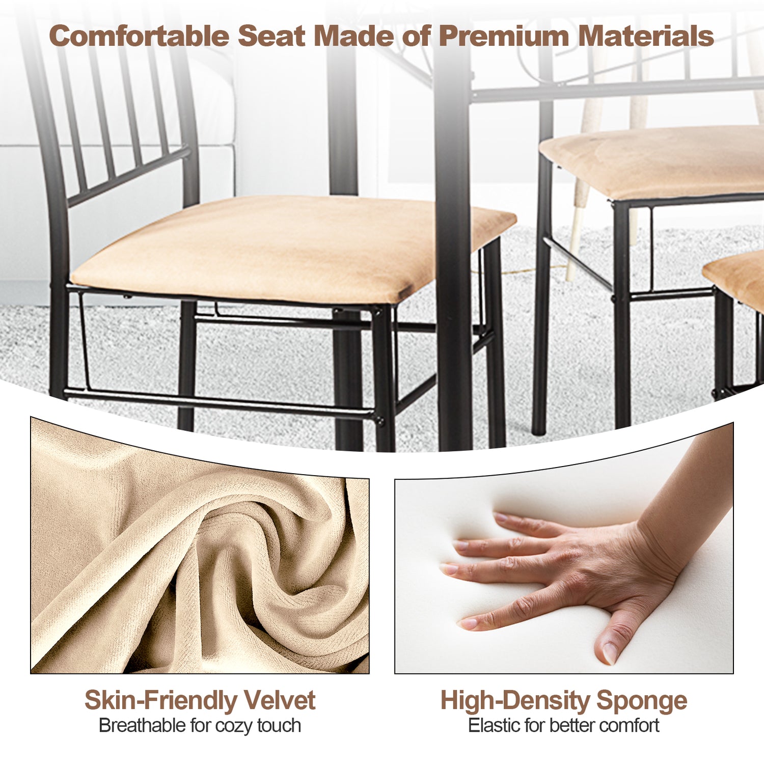 5 Pieces Dining Set Wooden Table and 4 Cushioned Chairs