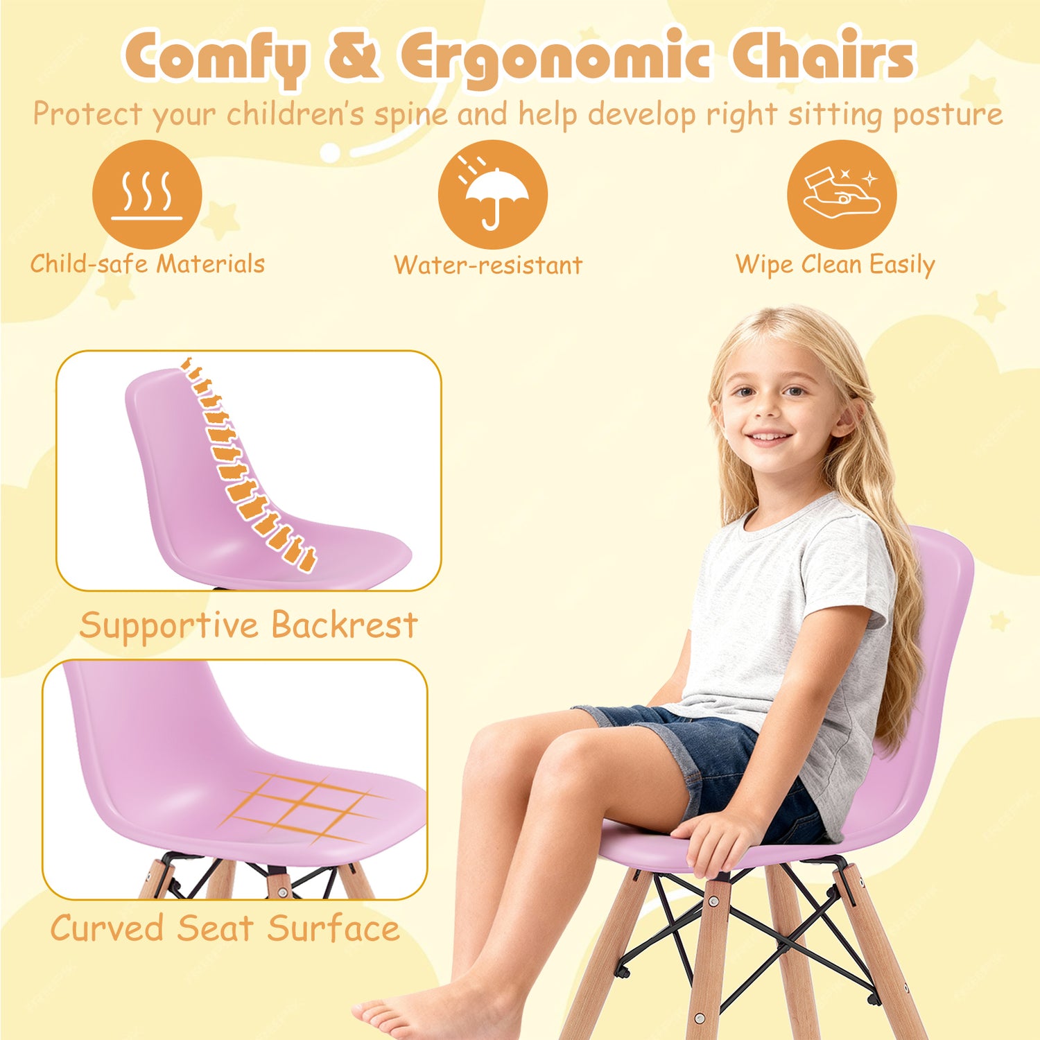 5 Pieces Kids Mid-Century Modern Table Chairs Set