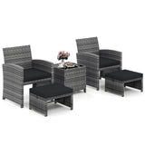 5 Pieces Patio Furniture Set PE Wicker Outdoor Lounge Chairs with 2 Ottomans