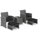 5 Pieces Patio Furniture Set PE Wicker Outdoor Lounge Chairs with 2 Ottomans