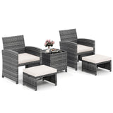 5 Pieces Patio Furniture Set PE Wicker Outdoor Lounge Chairs with 2 Ottomans