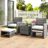 5 Pieces Patio Furniture Set PE Wicker Outdoor Lounge Chairs with 2 Ottomans