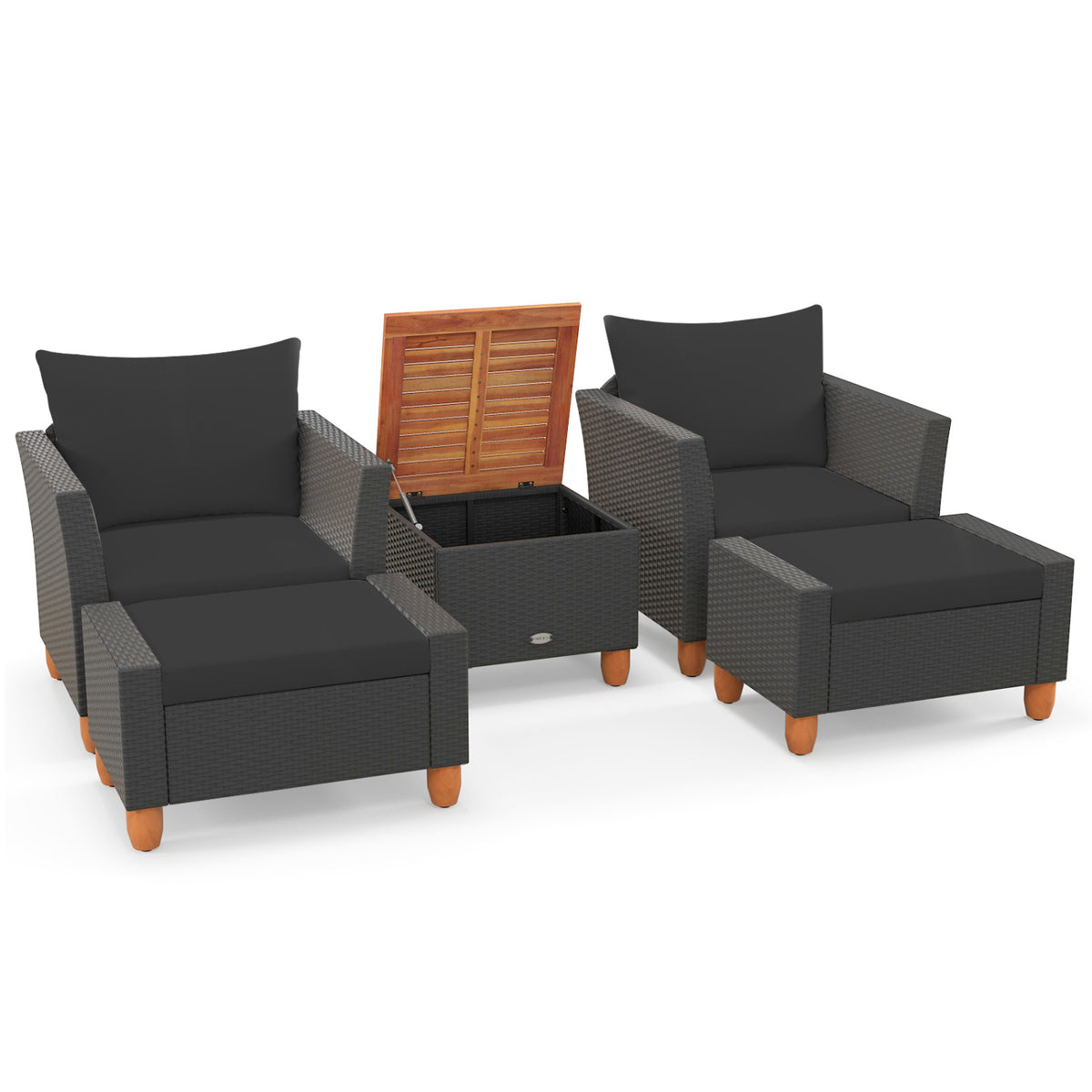 5 Pieces Patio Furniture Set with Loveseat and Armchairs for Porch