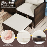5 Pieces Patio Rattan Furniture with 2 Ottomans and Tempered Glass Coffee Table