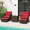 5 Pieces Patio Rattan Furniture with 2 Ottomans and Tempered Glass Coffee Table