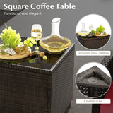 5 Pieces Patio Rattan Furniture with 2 Ottomans and Tempered Glass Coffee Table