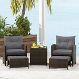5 Pieces Patio Rattan Furniture with 2 Ottomans and Tempered Glass Coffee Table
