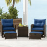 5 Pieces Patio Rattan Furniture with 2 Ottomans and Tempered Glass Coffee Table