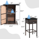 5 Pieces Patio Rattan Bar Table Stool Set Hidden Storage Shelf Cushioned