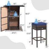 5 Pieces Patio Rattan Bar Table Stool Set Hidden Storage Shelf Cushioned