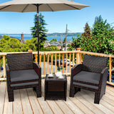 5 Pieces Patio Rattan Furniture Set with Ottoman and Tempered Glass Coffee Table