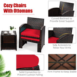 5 Pieces Patio Rattan Furniture Set with Ottoman and Tempered Glass Coffee Table