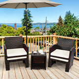 5 Pieces Patio Rattan Furniture Set with Ottoman and Tempered Glass Coffee Table