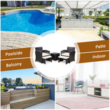 5 Pieces Patio Rattan Furniture Set with Ottoman and Tempered Glass Coffee Table