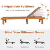 5-Postion Backrest Adjustable Outdoor Wood Chaise Lounge Chair-2