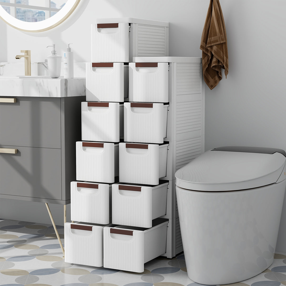 3/4/5/6-Drawer Rolling Organizer Unit Narrow Storage Cabinet with Built-In Wheels for Small Space-3