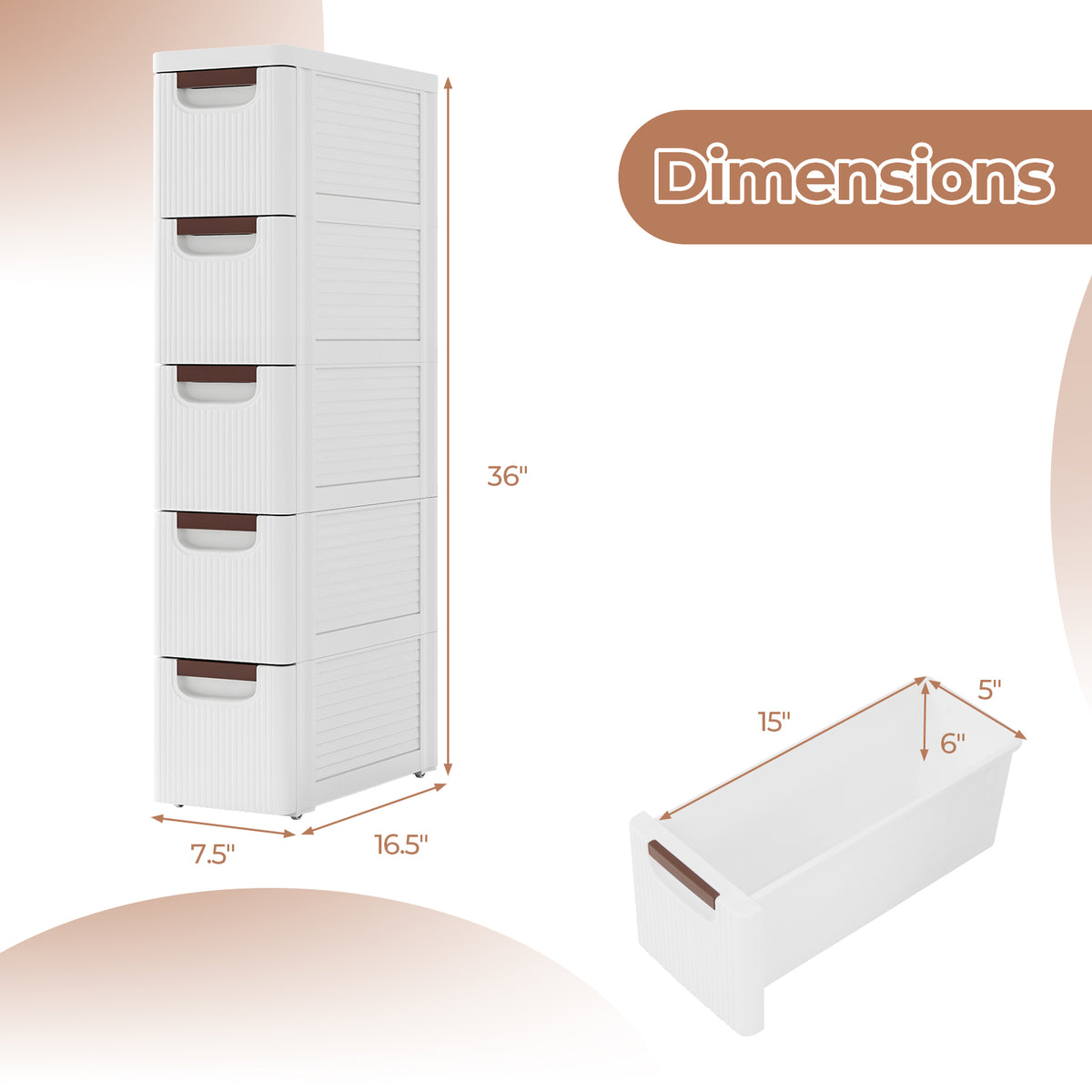 3/4/5/6-Drawer Rolling Organizer Unit Narrow Storage Cabinet with Built-In Wheels for Small Space-3