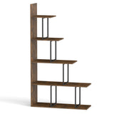 5-Tier 62 Inch Tall Stepped Bookshelf with Heavy Duty Metal Frame-Rustic Brown