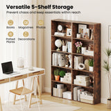 5-Tier Bookshelf Open Bookcase Freestanding Display Shelf Storage Organizer-Rustic Brown