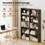 5-Tier Bookshelf Open Bookcase Freestanding Display Shelf Storage Organizer-Dark Walnut