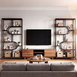 5-Tier Bookshelf Tall Etagere Bookcase with Open Storage Shelves and U Shape-Rustic Brown