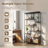 5-Tier Bookshelf Tall Etagere Bookcase with Open Storage Shelves and U Shape-Rustic Brown