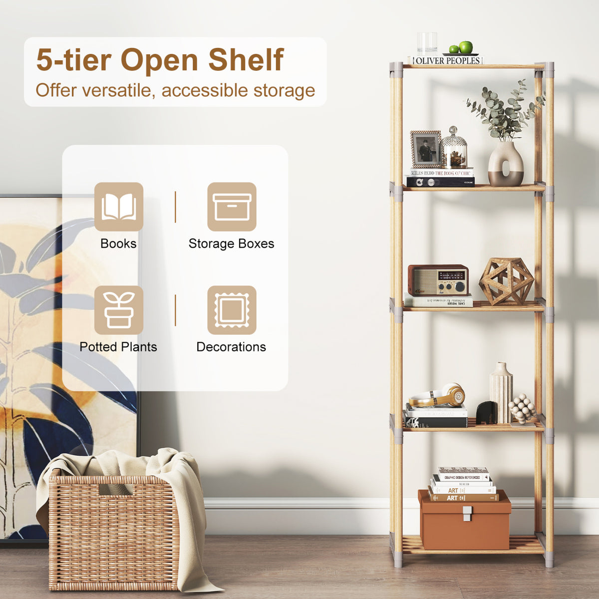 5-Tier/4-Tier Bookshelf with Open Shelves for Home Office and Bathroom-5/Bathroom-4