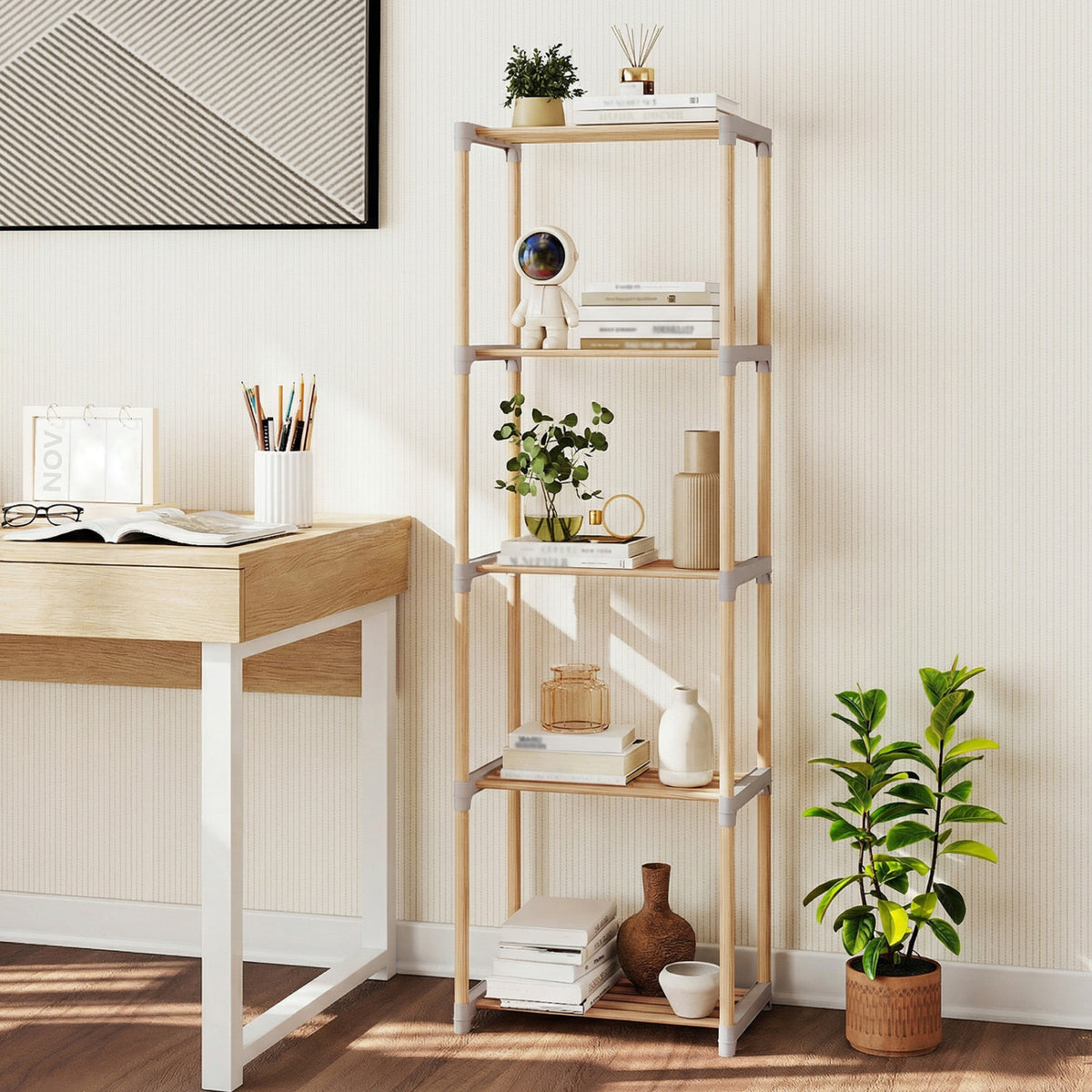 5-Tier/4-Tier Bookshelf with Open Shelves for Home Office and Bathroom-5/Bathroom-4
