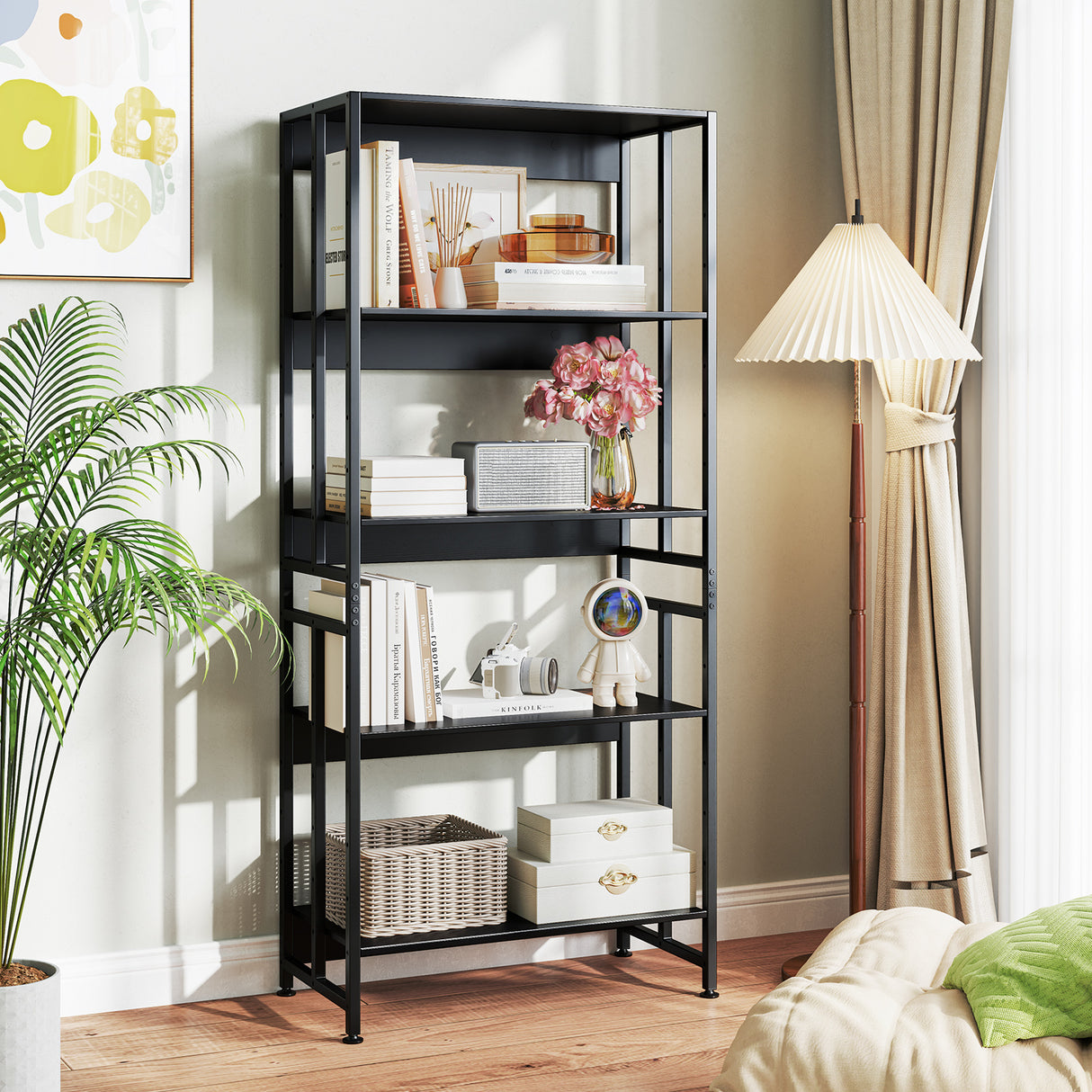 5-Tier Bookshelf with Adjustable and Tiltable Shelves