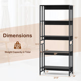5-Tier Bookshelf with Adjustable and Tiltable Shelves