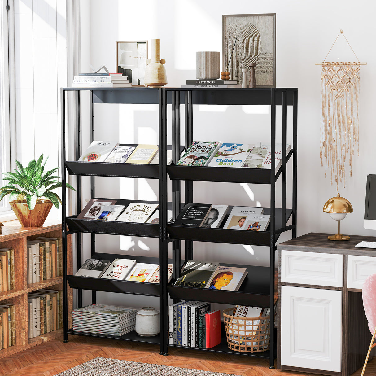 5-Tier Bookshelf with Adjustable and Tiltable Shelves