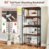 5-Tier Bookshelf with Adjustable and Tiltable Shelves