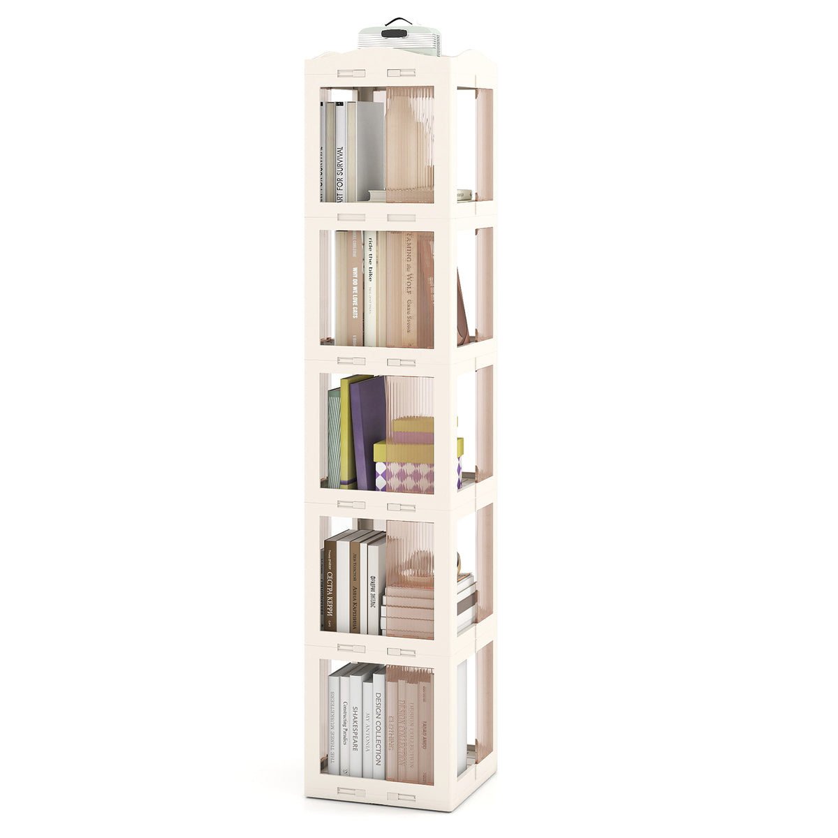 5-Tier Foldable Rotating Bookshelf 360Â° Spinning Bookcase with Swivel Base-White