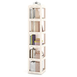 5-Tier Foldable Rotating Bookshelf 360Â° Spinning Bookcase with Swivel Base-White
