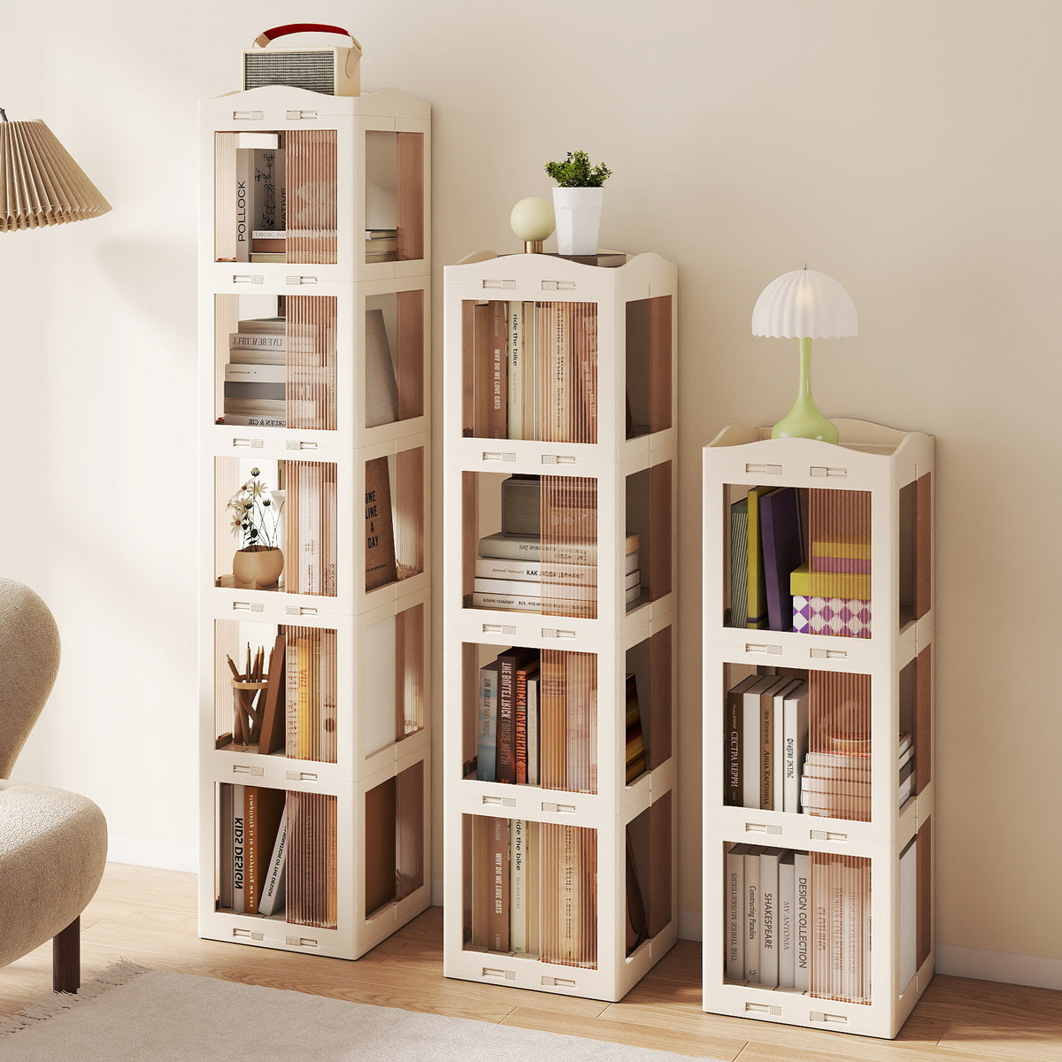 5-Tier Foldable Rotating Bookshelf 360Â° Spinning Bookcase with Swivel Base-White