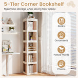 5-Tier Foldable Rotating Bookshelf 360Â° Spinning Bookcase with Swivel Base-White